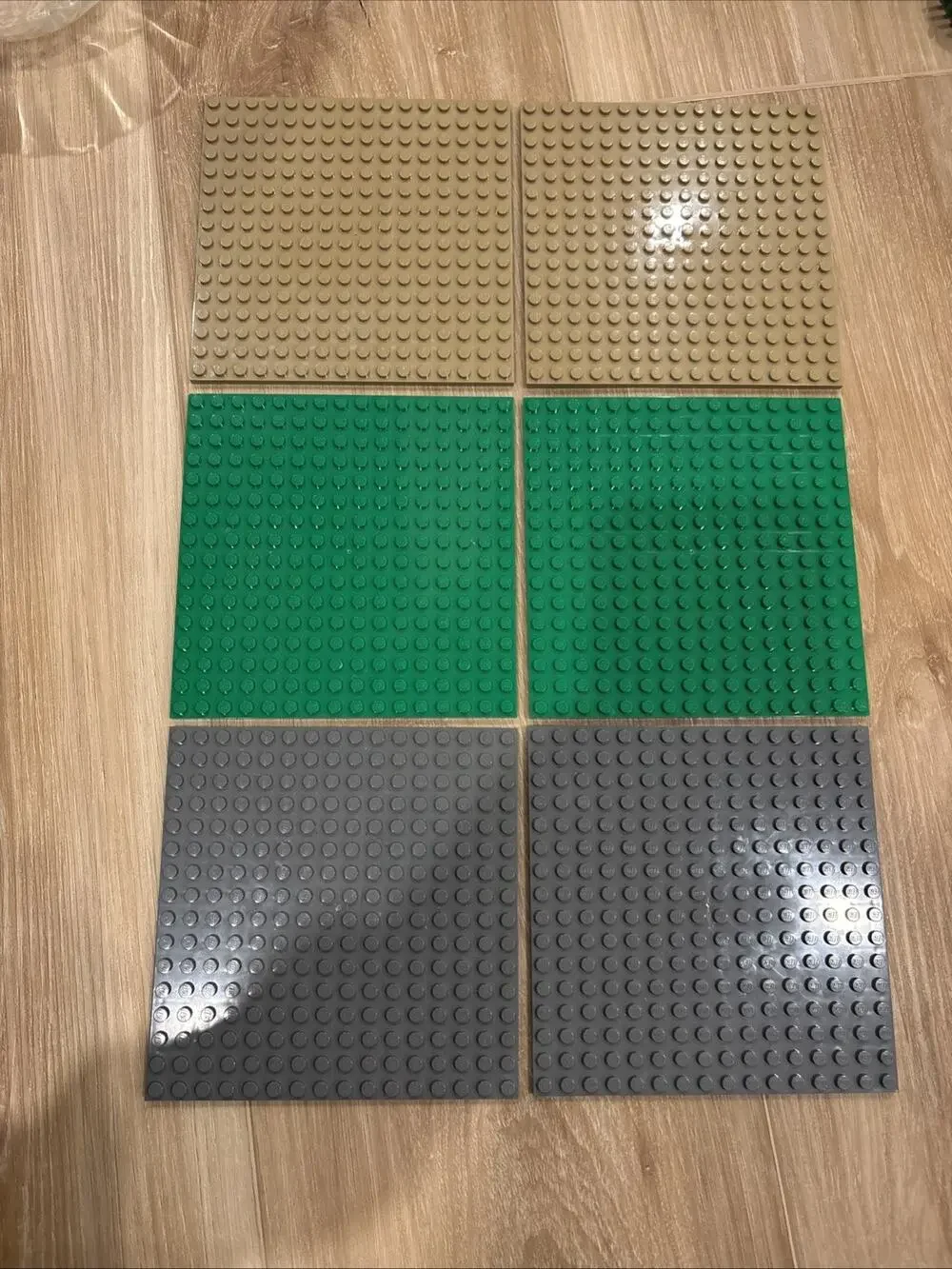 Lego 16 x 16 Plate Lot Of 6 #91405 Dark Tan, Green, Dark Bluish Gray 2x of Each